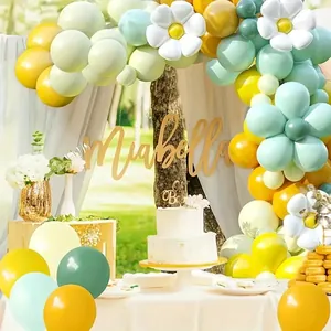 Kit arche de ballons marguerite avec ballons verts et crème pour décoration de fête