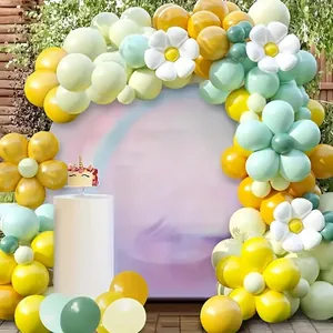 Kit arche de ballons marguerite jaune et vert pour décoration de fête d'anniversaire