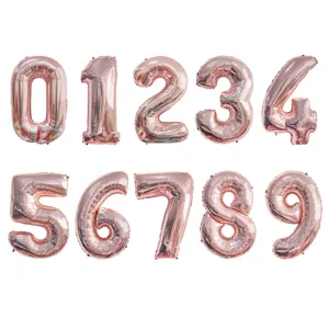 32 Zoll Roségoldene Zahlenballons aus Folie 0-9 Set für Geburtstag und Hochzeitsdeko