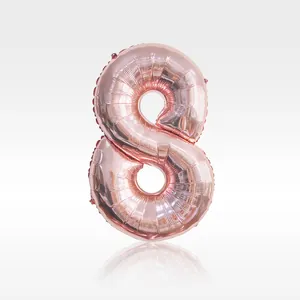 32-Zoll roségoldener Zahlenballon 8 aus Aluminiumfolie für Geburtstage und Partydekoration