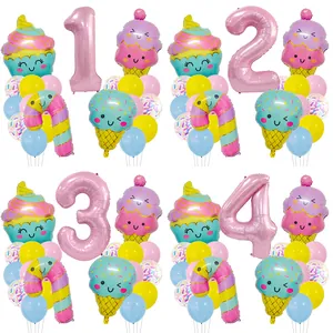 Ballon Numéro en Feuille d'Aluminium Thème Crème Glacée Bonbons Avec Ballons en Latex pour Décoration de Fête d'Anniversaire Enfants