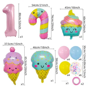 Kit de ballons chiffre 1 rose avec bonbons et glaces pour décoration d'anniversaire