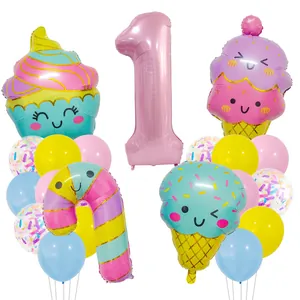 Kit de ballons rose numéro 1 avec cupcakes et glaces pour décoration d'anniversaire enfant