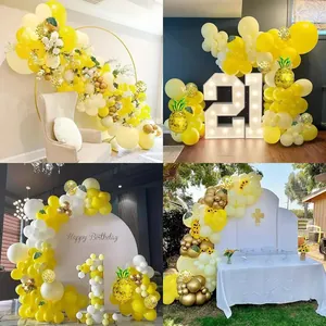 Hawaiian pineapple balloon garland kit with yellow and gold latex balloons for party decor