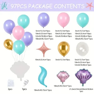 Kit guirlande de 97 ballons thème sirène avec ballons macaron en latex et coquillages