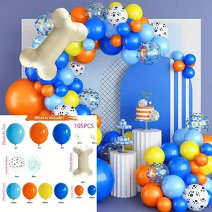 Detailoverzicht van een 105-delige hondenthema ballonnenboog set met botballonnen
