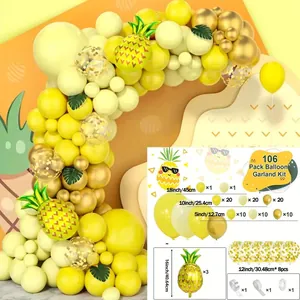 106pcs Hawaii pineapple balloon garland kit with yellow latex and foil balloons