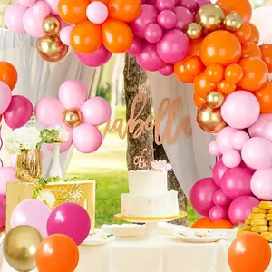 Kit guirlande de ballons marguerite printemps rose orange et or pour décor de fête