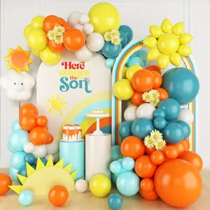 Here Comes The Son Ballonboog Kit Oranje Geel Blauw Wit Latex Ballonnen Zonnebloem Madeliefje Baby Shower Verjaardag Feest Decoratie