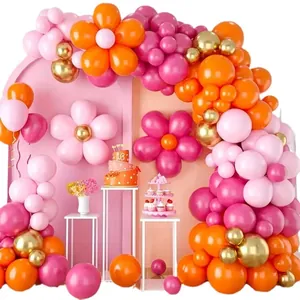 Kit d'arche de ballons fleurs rose et orange pour décoration de 16ème anniversaire