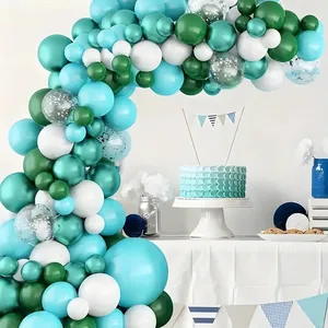 Blue and green balloon garland arch kit with confetti balloons for party decoration