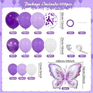109pcs purple butterfly balloon arch kit with sequins for girls birthday party decoration