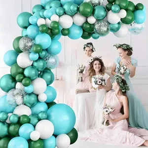 Blue and green balloon arch kit with confetti balloons for wedding and party decor