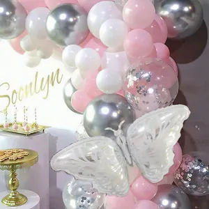 Kit de guirlande de ballons papillon 3D avec paillettes rose blanc et argent pour mariage