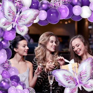 Purple balloon arch kit with butterfly foil balloons for girls birthday party decoration