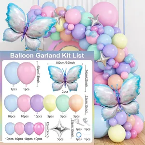 Detailed inventory list of pastel balloon arch kit with butterfly and star foil balloons