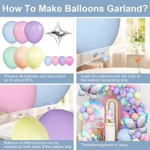 Balloon arch kit tutorial showing pastel latex balloons, silver stars, and 3D butterfly decor