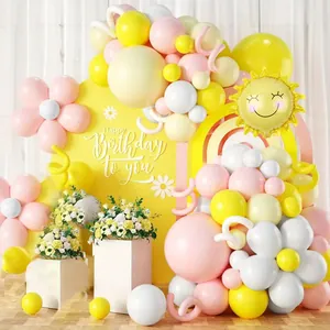 Macaron Daisy Smile Sun Balloon Garland Kit Latex Foil Balloons For Birthday Party Decoration Background Balloon Arch