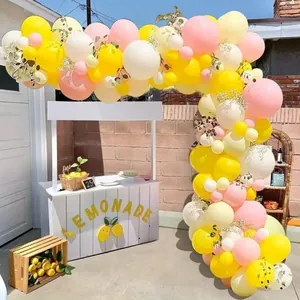 Macaron daisy balloon arch kit in yellow and white for summer outdoor party decoration
