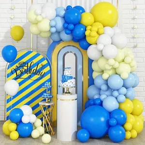 Set Ghirlanda Arco di Palloncini Serie Blu Macaron Palloncini in Lattice Blu Giallo Bianco per Compleanno Laurea Matrimonio Festa