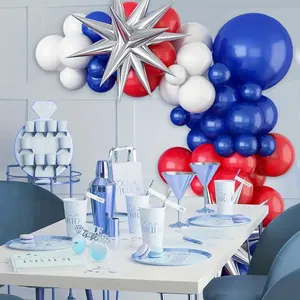 Independence Day balloon arch set with blue red white balloons and silver star for party decor