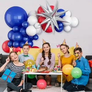 Silver explosion star balloon with red white and blue latex arch set for party decor