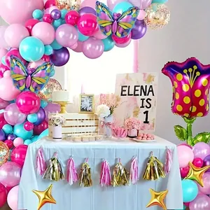 Kit de guirnalda de globos de mariposa y tulipán con borlas para primer cumpleaños de niña