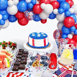 Independence Day red white and blue balloon arch kit with star themed party decorations