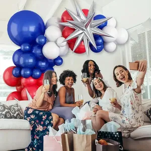 Independence Day balloon arch kit with red white and blue balloons and silver star balloon