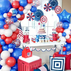 Independence Day balloon arch with red white and blue stars for party decorations