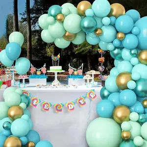 Mint green and metallic gold balloon arch garland for birthday party outdoor decoration