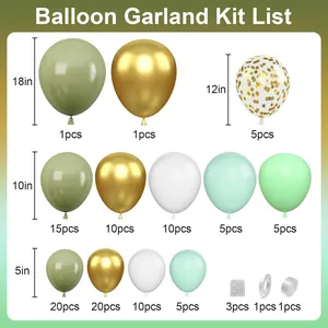 Girlanden-Set mit avocadogrünen und goldenen Ballons für Hochzeit und Party-Dekoration