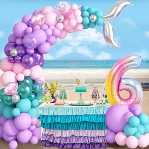 Arco di palloncini a sirena con coda di pesce e conchiglia per decorazione compleanno