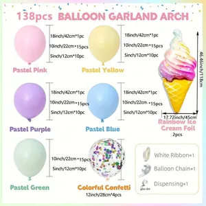 138pcs Macaron Balloon Arch Kit with Rainbow Ice Cream Foil Balloons for Party Decor