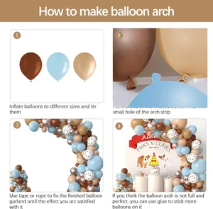Step-by-step assembly guide for a dog theme balloon garland kit with paw prints