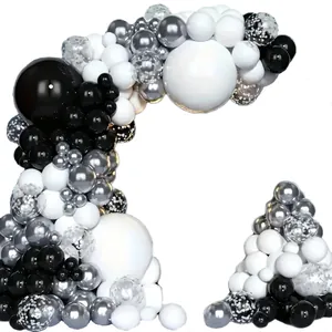 Silver, black and white balloon arch kit with confetti balloons for birthday party decor