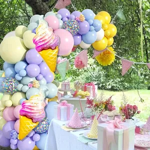 Ice cream macaron balloon arch kit for summer birthday party and wedding garden decor