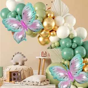 Guirlande de ballons vert sauge avec papillons 3D pour décoration de mariage et fête