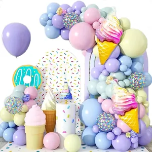 Ice cream and donut themed balloon arch kit with macaron colors for birthday party decor