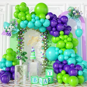 Blue Purple Green Balloon Garland Arch Kit With Gold Happy Birthday Sign Latex Balloons For Birthday Wedding Decoration