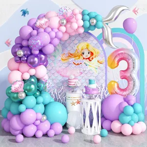 Set decorazioni festa sirena con arco di palloncini e palloncino numero 3 per compleanno