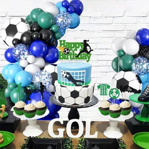 Kit d'arche de ballons de foot bleu blanc et décorations de fête avec Happy Birthday