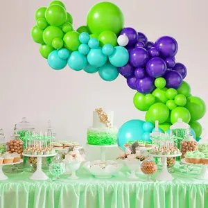 Blue purple and green balloon arch kit with various sizes for birthday party decoration