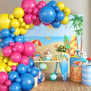 Kit de arco de globos de playa de Hawái rosa amarillo azul para decorar fiesta de piscina