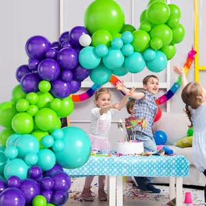 Purple and green balloon arch kit for birthday party decorations and festive events