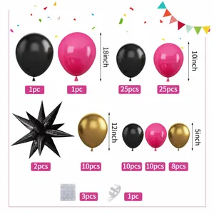 Kit arche de ballons disco avec ballons rose noir or et accessoires en forme d'étoile