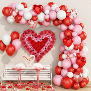 Valentine's Day Red Pink White Heart Balloon Garland Arch Kit Confetti Latex Aluminum Foil Balloons For Wedding Proposal Anniversary Decorations