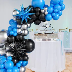 Blue and black balloon arch kit with exploding star foil balloons for party decoration