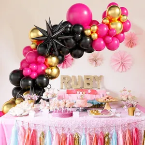 Detail von Rosa und Schwarz Ballongirlande Set mit Goldstern für Party Dekoration