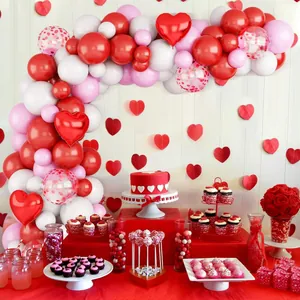 Romantic Valentine heart balloon arch kit with red pink and white latex balloons decor